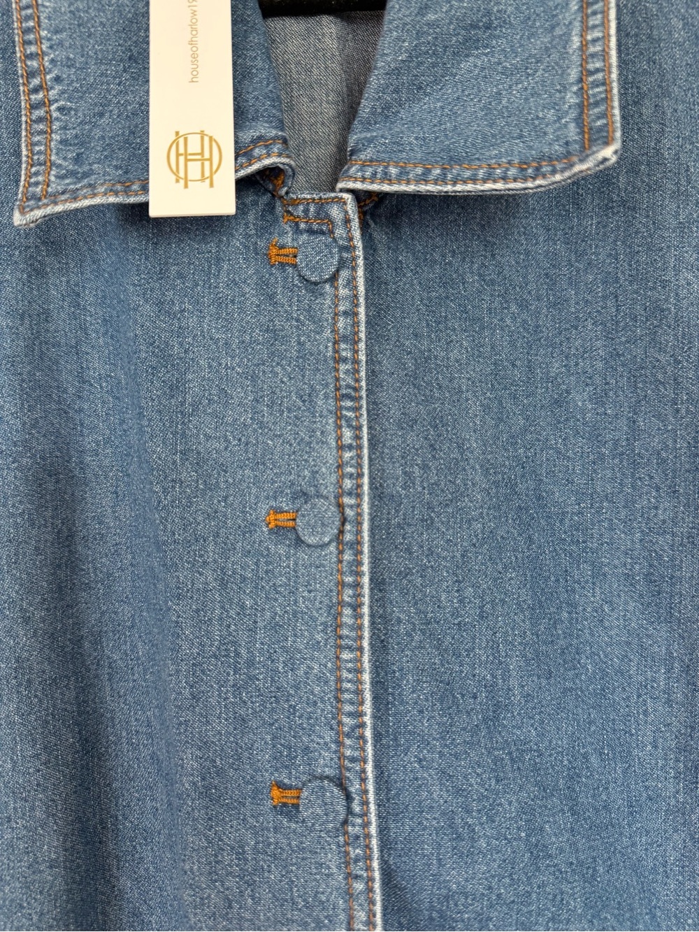 NWT House of Harlow 1960 Denim Button-Front Dress - Blue - Picture 5 of 6